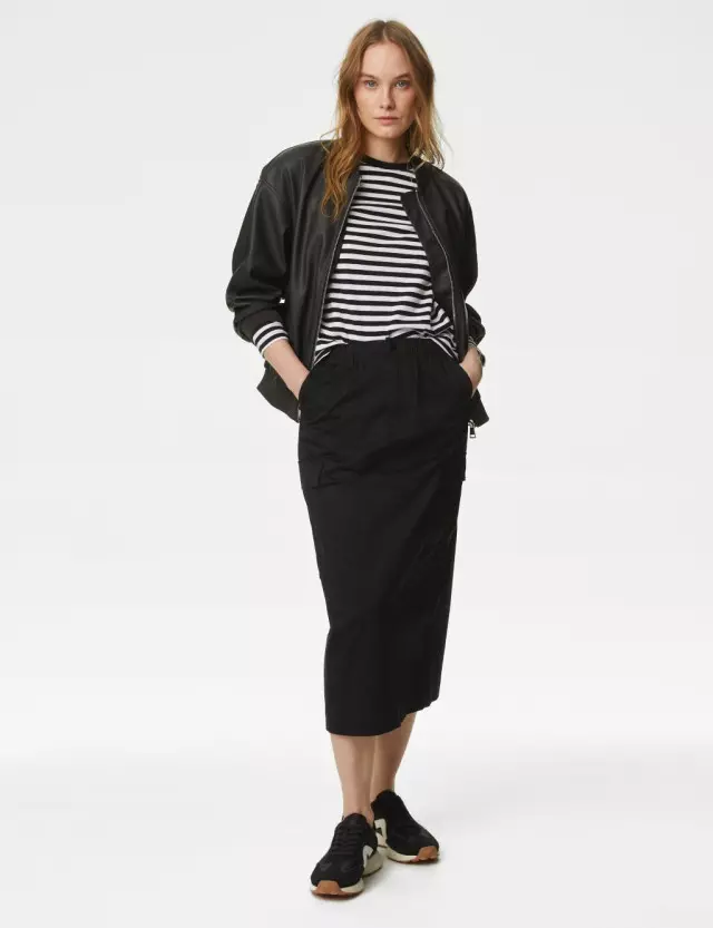 M&S Women's Cotton Rich Midi Utility Skirt 