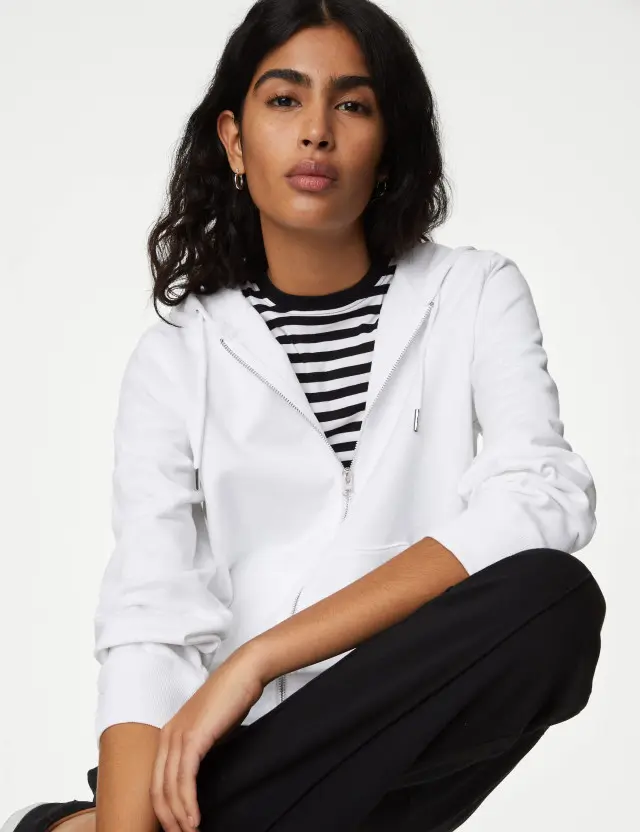 M&S Women's Pure Cotton Zip Up Hoodie 