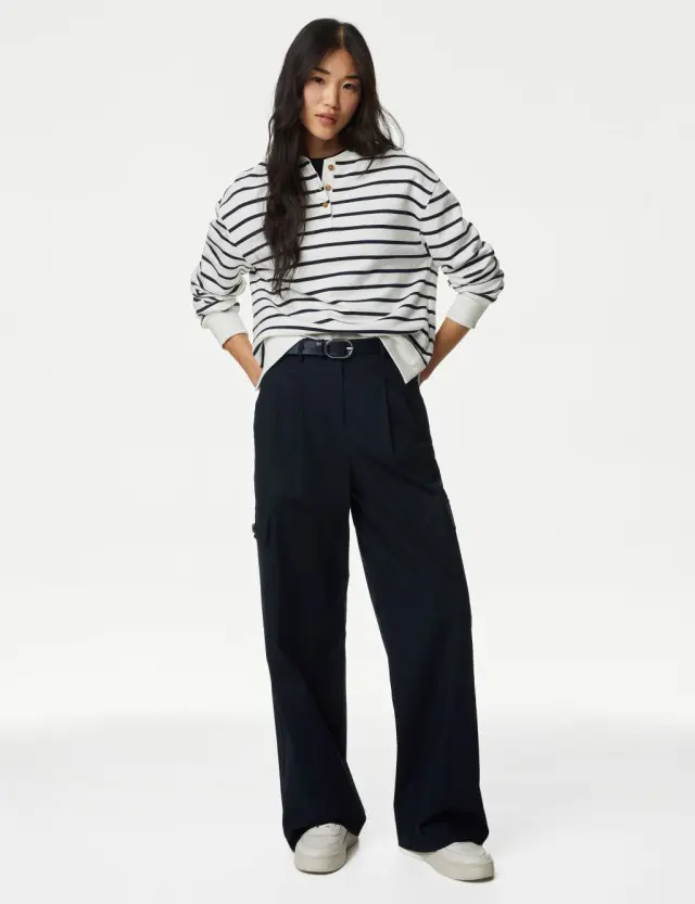 M&S Women's Cotton Rich Cargo High Waisted Trousers 