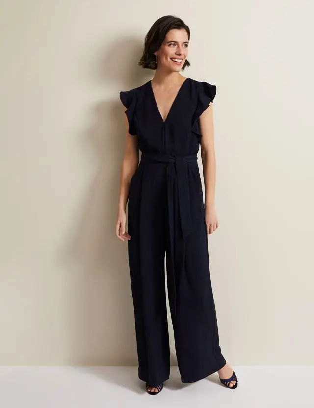 Phase Eight Women's Belted Sleeveless Wide Leg Jumpsuit 