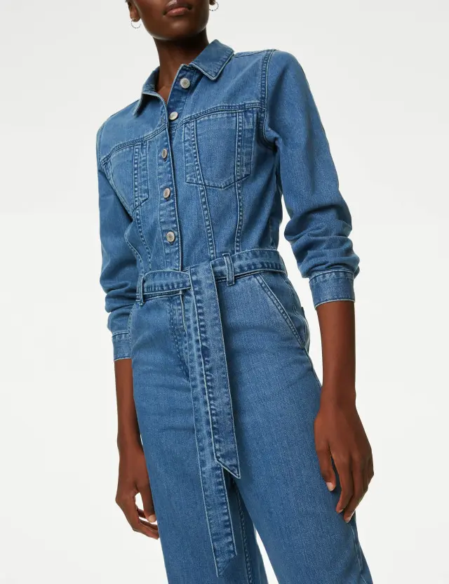 M&S Women's Denim Belted Jumpsuit 