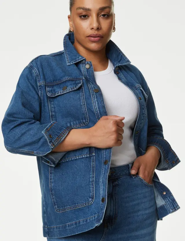 M&S Women's Pure Cotton Denim Relaxed Utility Jacket 