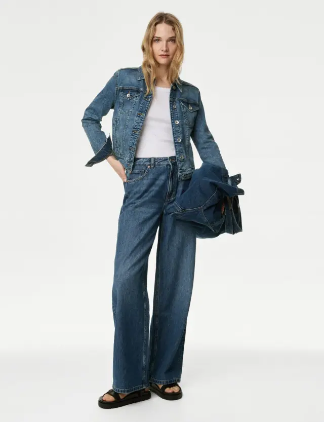 M&S Women's Slouchy Mid Rise Wide Leg Jeans 