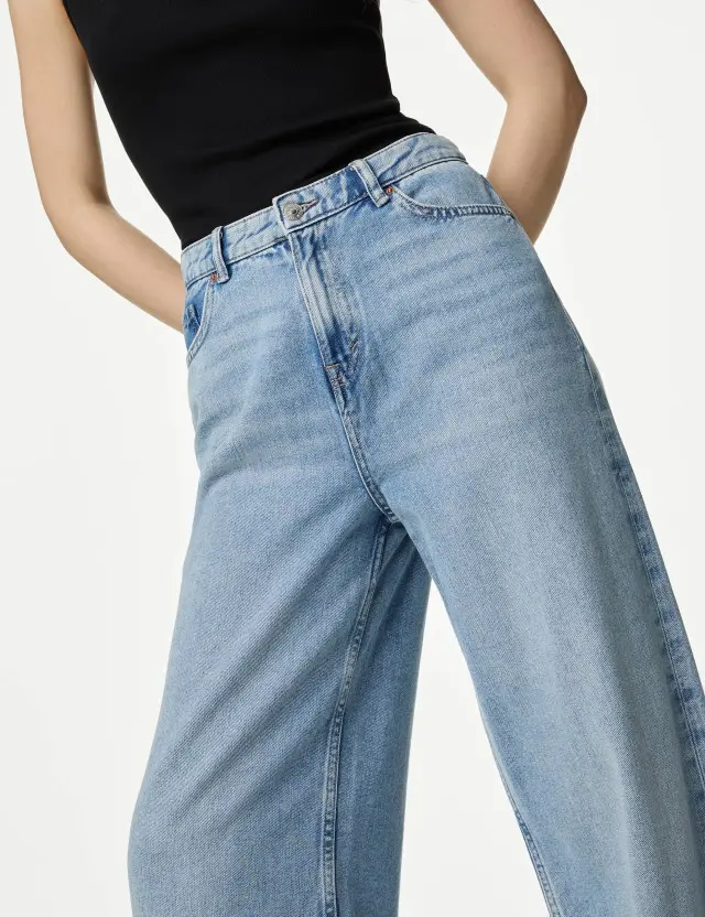 M&S Women's Slouchy Mid Rise Wide Leg Jeans 