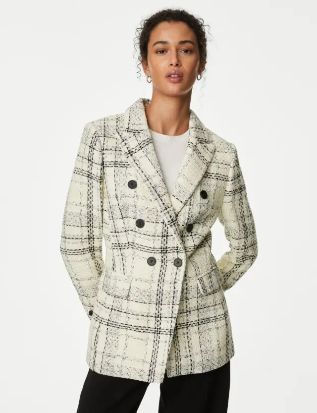 M&S Women's Tweed Tailored Double Breasted Blazer 