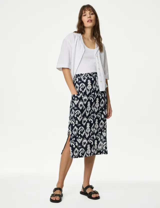 M&S Women's Linen Rich Midi Utility Skirt 