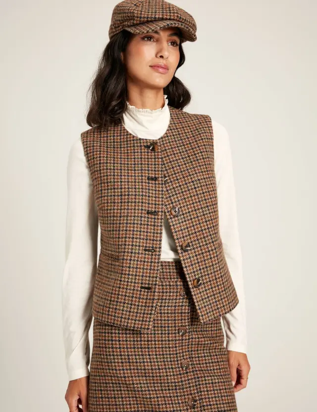 Joules Women's Wool Rich Tweed Checked Gilet 