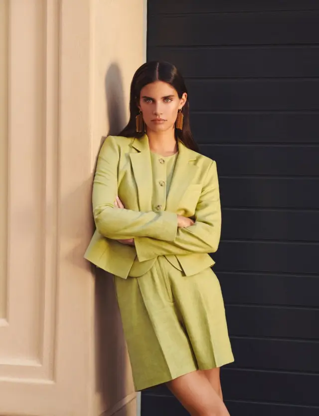 M&S Women's Linen Blend Revere Collar Cropped Blazer 