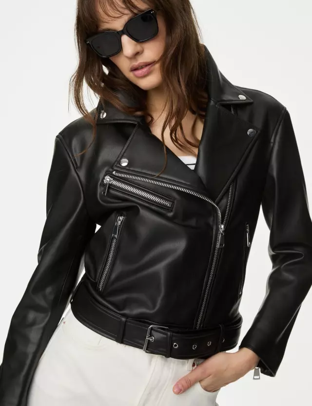 M&S Women's Faux Leather Relaxed Biker Jacket 