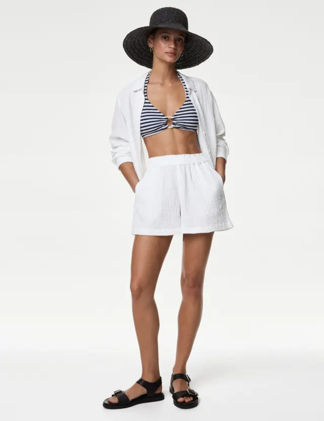M&S Women's Pure Cotton Textured Beach Shorts 