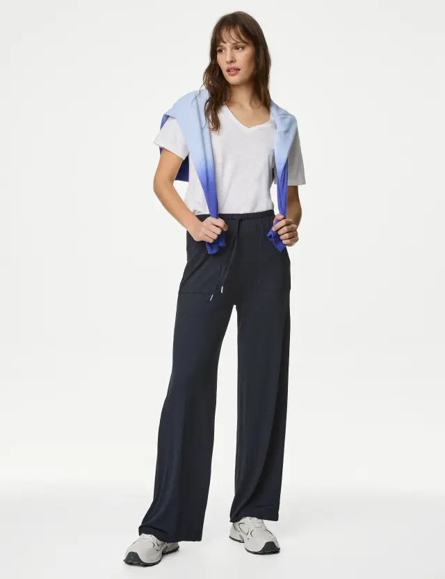 M&S Women's Jersey Wide Leg Trousers 