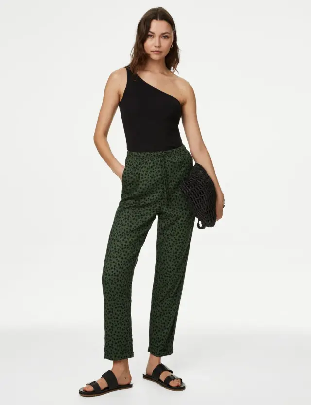 M&S Women's Printed Tapered Ankle Grazer Trousers 