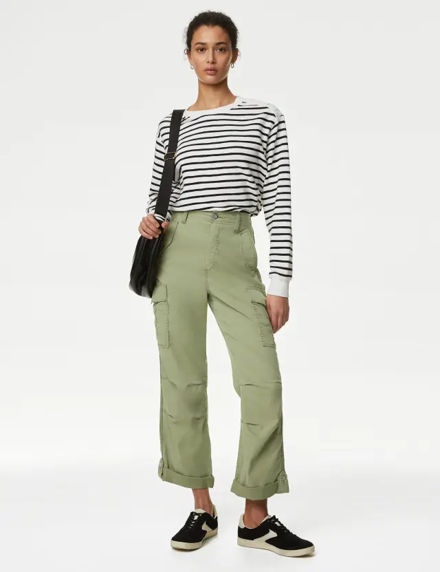 M&S Women's lyocell™ Rich Cargo Tea Dyed Cropped Trousers 