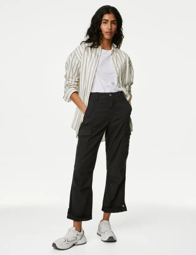 M&S Women's lyocell™ Rich Cargo Tea Dyed Cropped Trousers 
