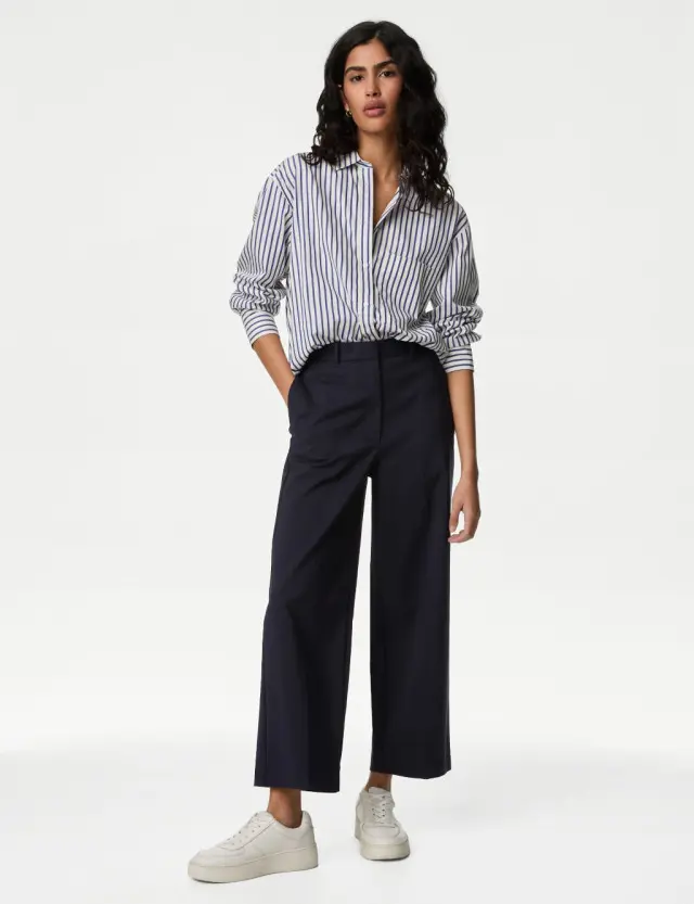 M&S Women's Cotton Blend Wide Leg Cropped Chinos 