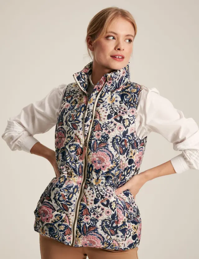 Joules Women's Printed Padded Waisted Gilet 