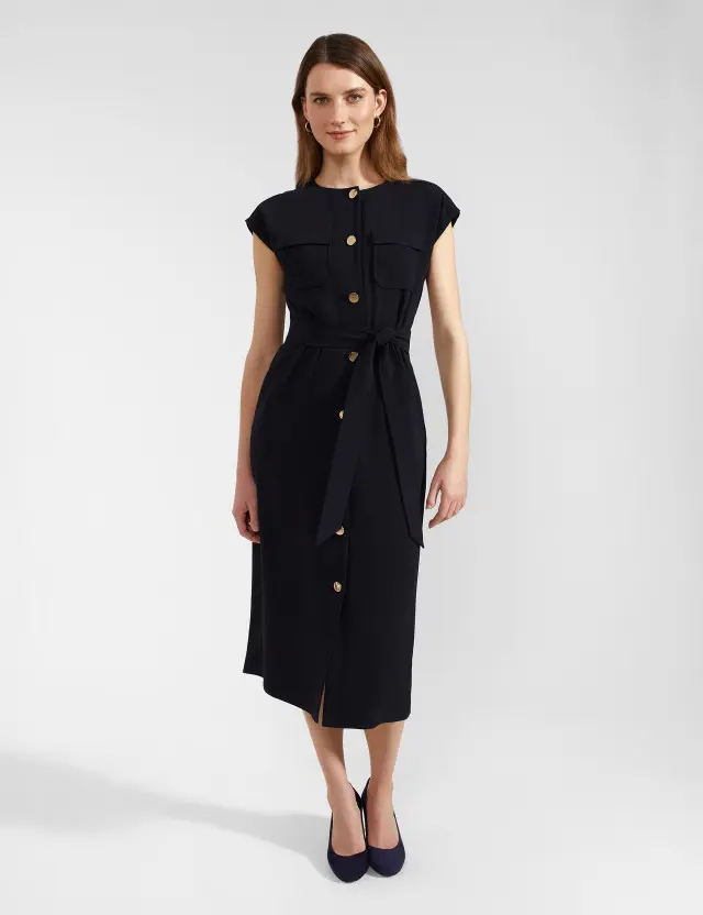 Hobbs Women's Collarless Button Through Midaxi Shirt Dress 