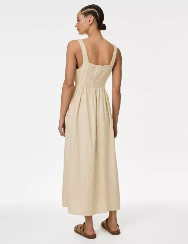 M&S Women's Linen Blend Midaxi Swing Dress 