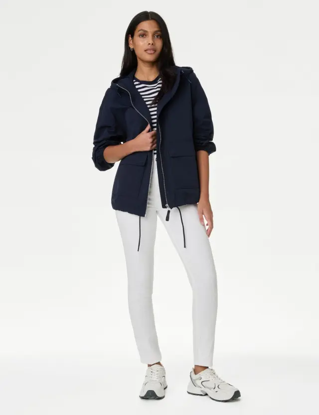 M&S Women's Cotton Rich Hooded Cropped Rain Jacket 