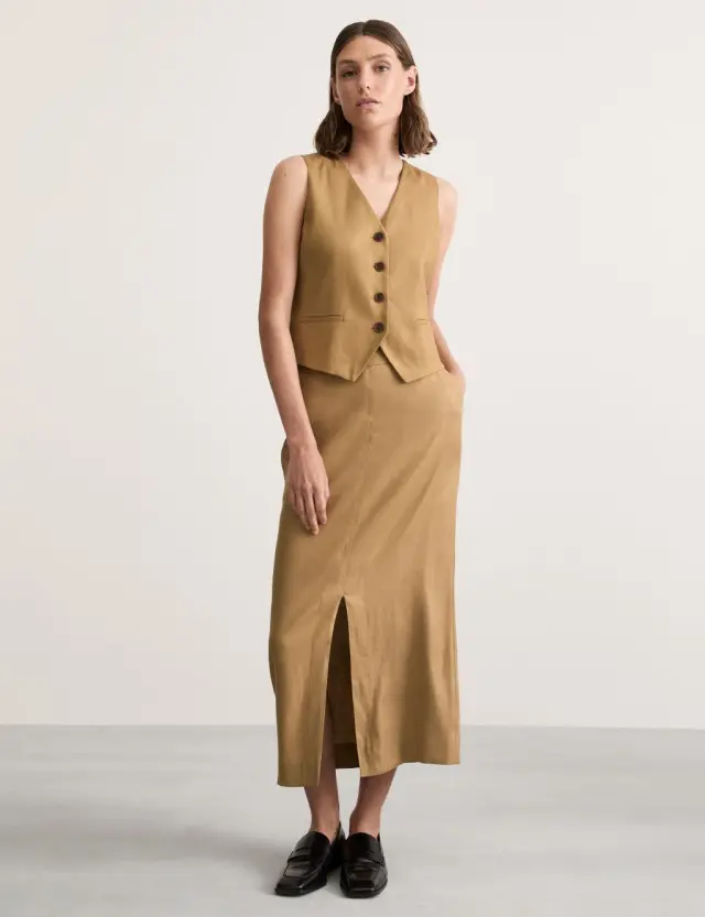 Jaeger Women's Linen Blend Midi Column Skirt 