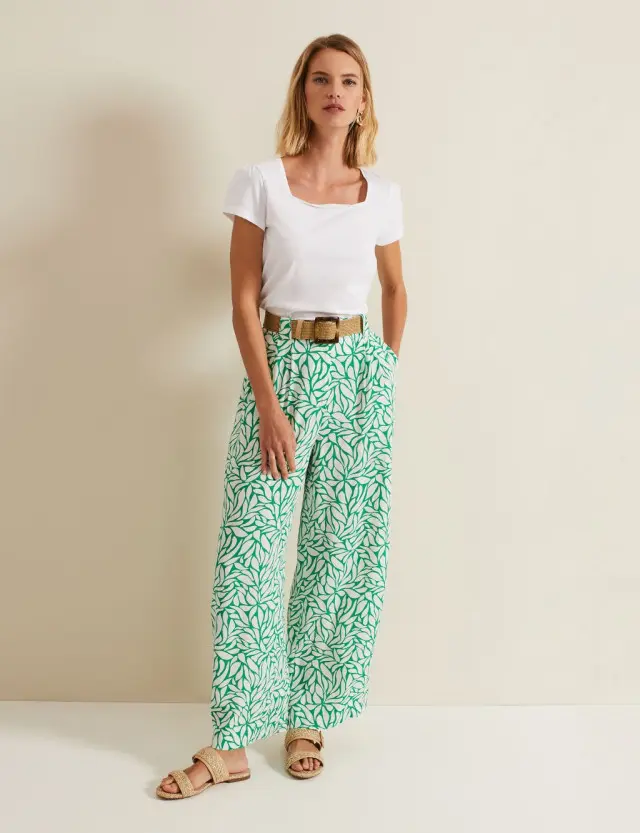 Phase Eight Women's Leaf Print Wide Leg Trousers 