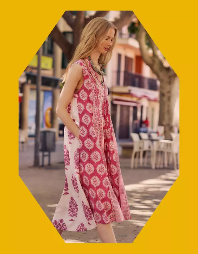 East Sleeveless Print Dress Pink