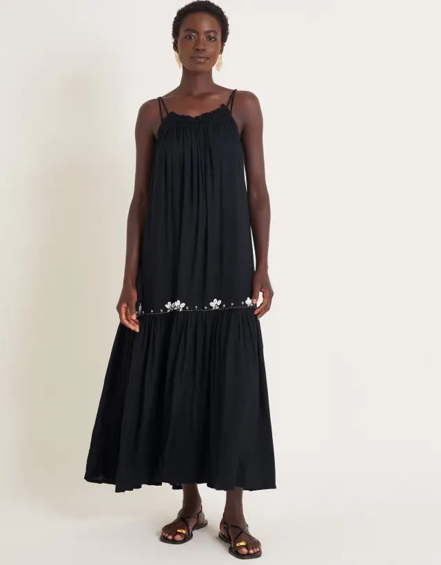 Sia Seashell Sleeveless Midi Dress Black