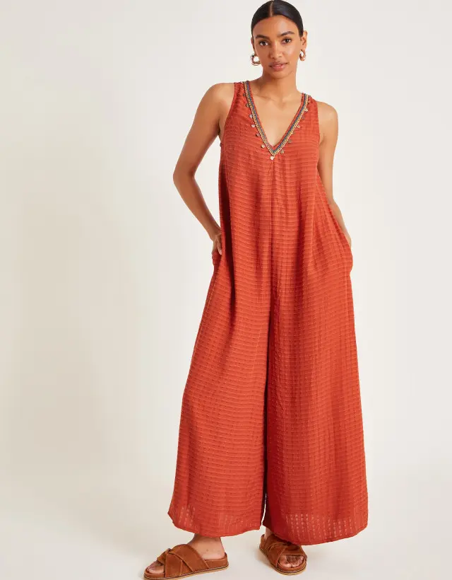 Hazel Embellished Wide Leg Jumpsuit Orange