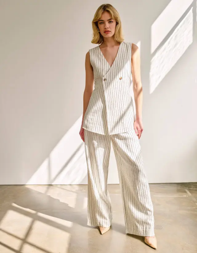 Sara Stripe Trousers Ivory