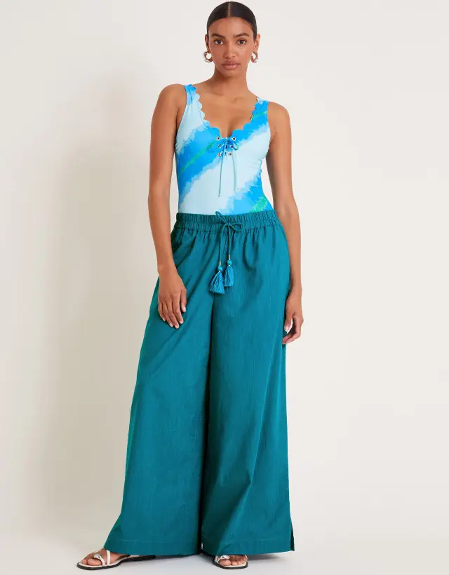 Yara Plain Wide Leg Trousers Teal