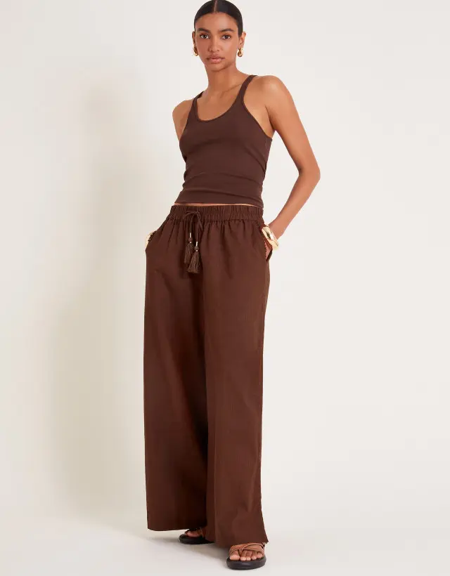 Yara Plain Wide Leg Trousers Orange