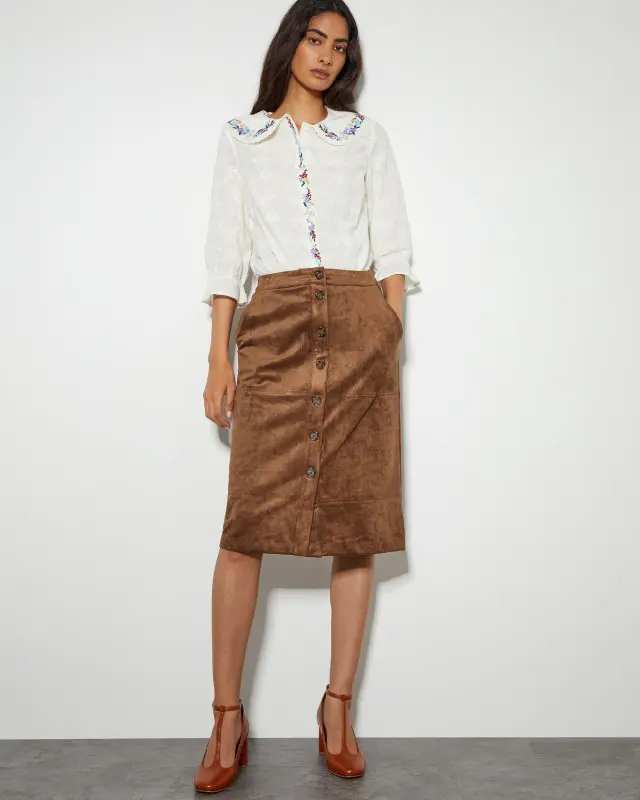 Amber Suedette Pencil Skirt Brown