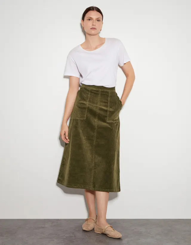 Malika Cord Midi Skirt Green