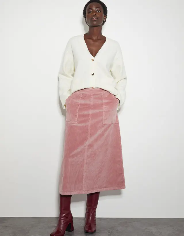 Malika Cord Midi Skirt Pink