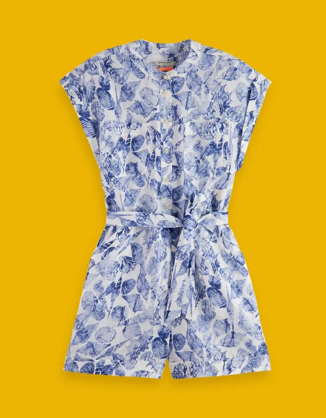 Scotch and Soda Print Linen Playsuit Blue