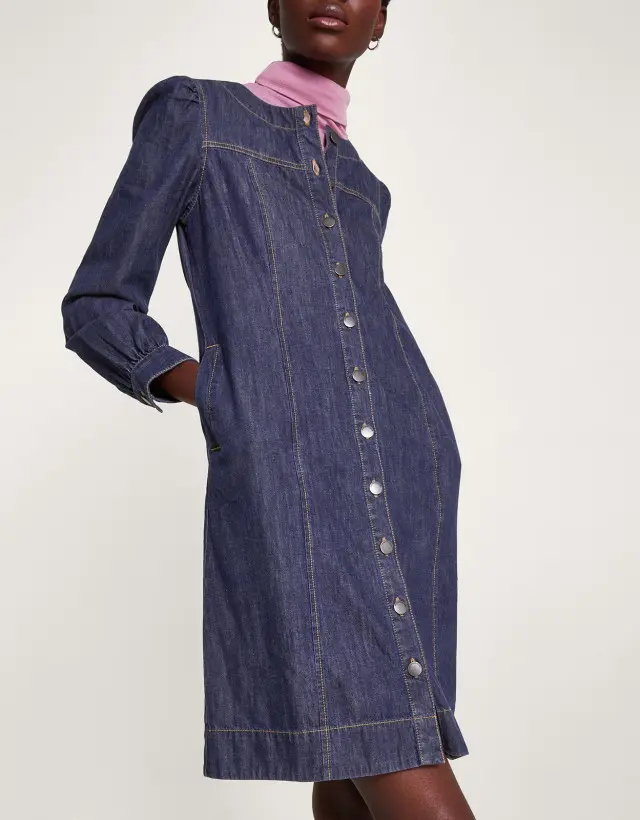 Denim Button Through Shirt Dress in Sustainable Cotton Blue