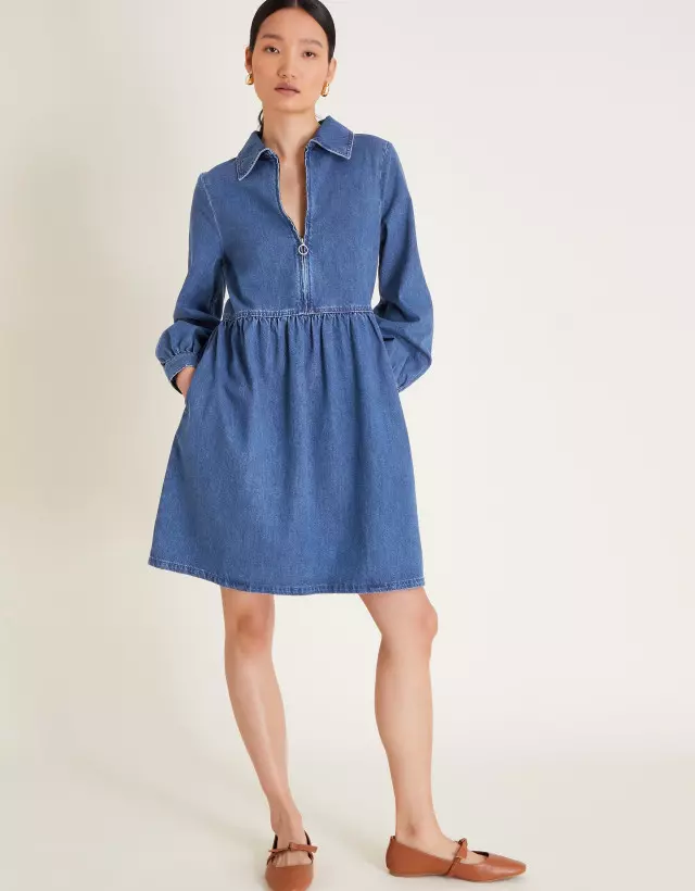 Alana Shirt Zip Denim Dress Blue