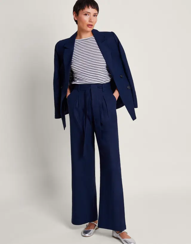 Mabel Regular Length Linen Trousers Blue
