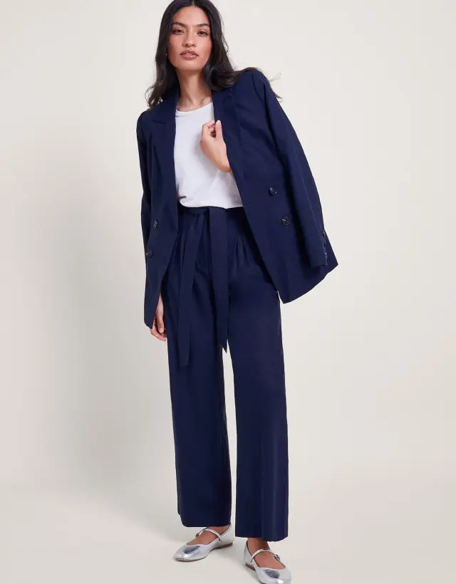 Mabel Short-Length Tie Trousers Blue