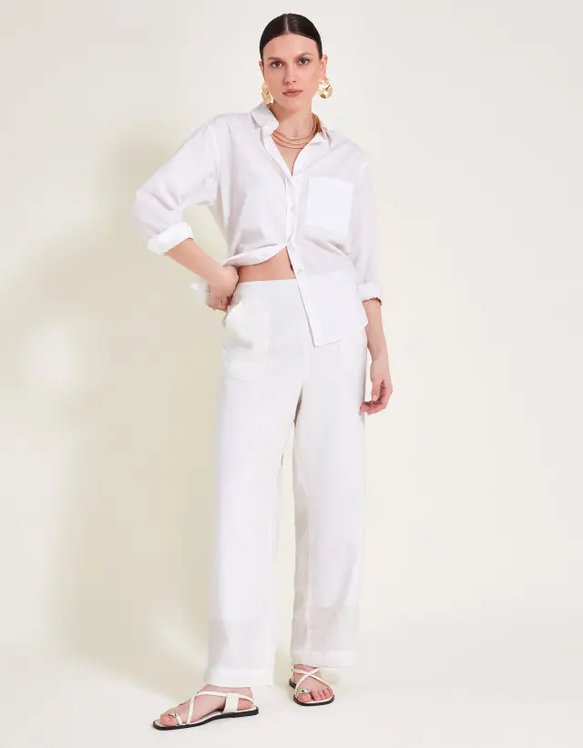 Parker Linen Crop Trousers White