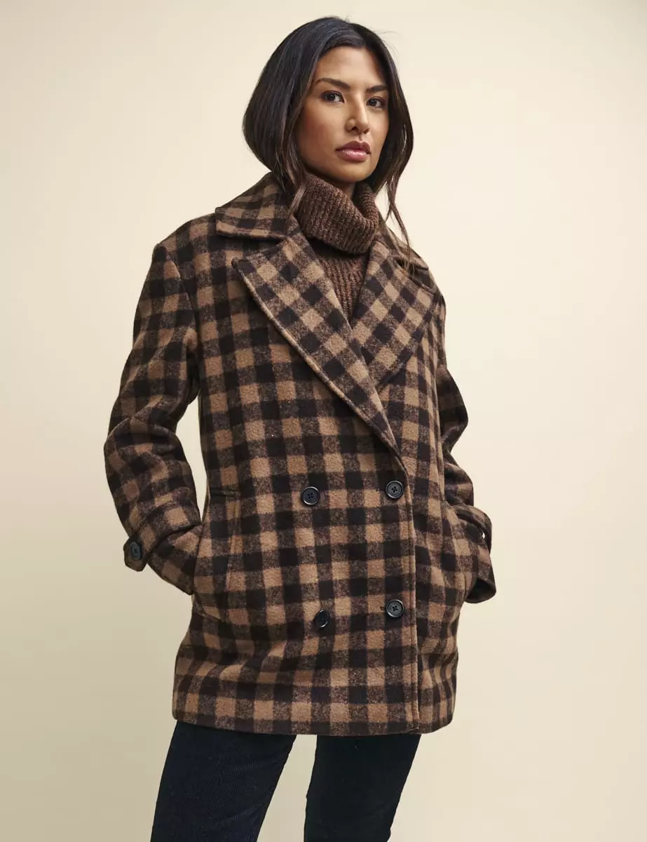 Checked double breasted on sale coat