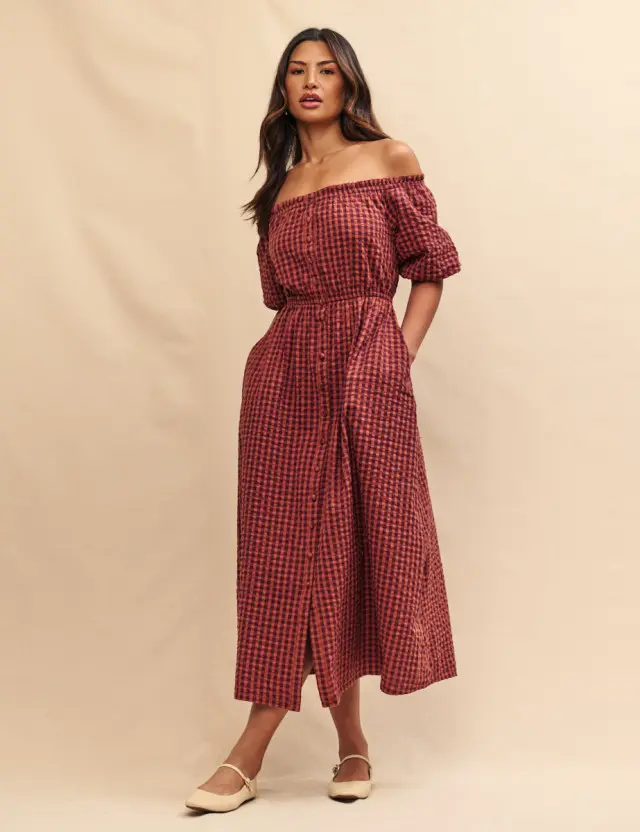 Brown Gingham Lanie Midaxi Dress