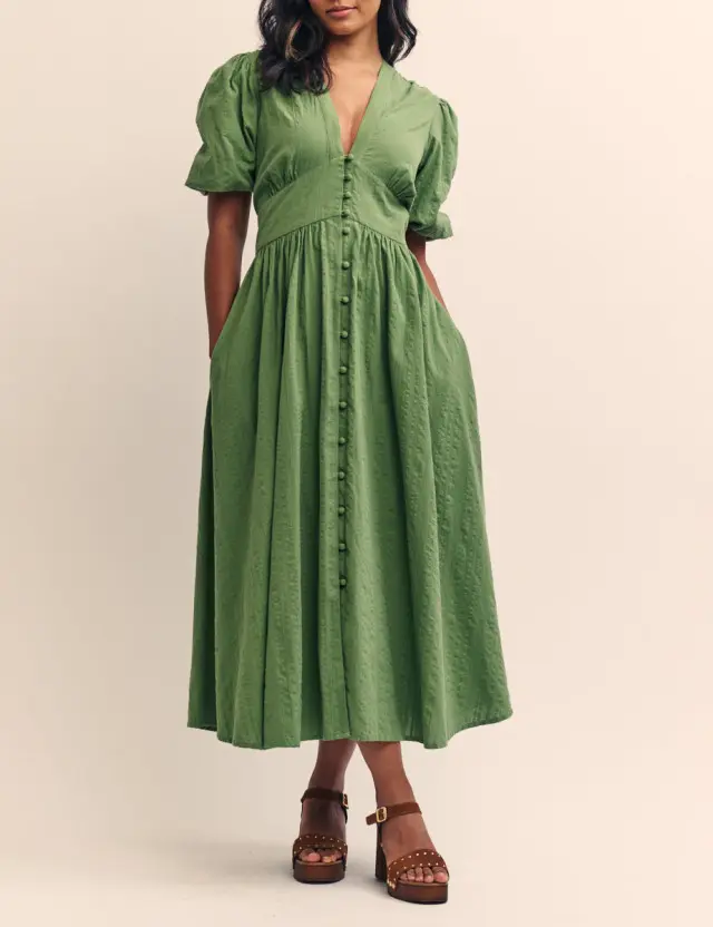 Green Starlight Button Down Midi Dress