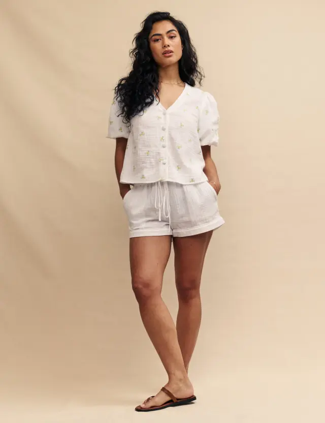 White Cotton Drawstring Shorts