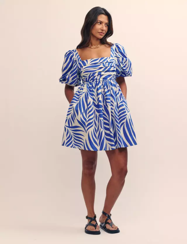 Blue Leaf Print Nova Mini Dress
