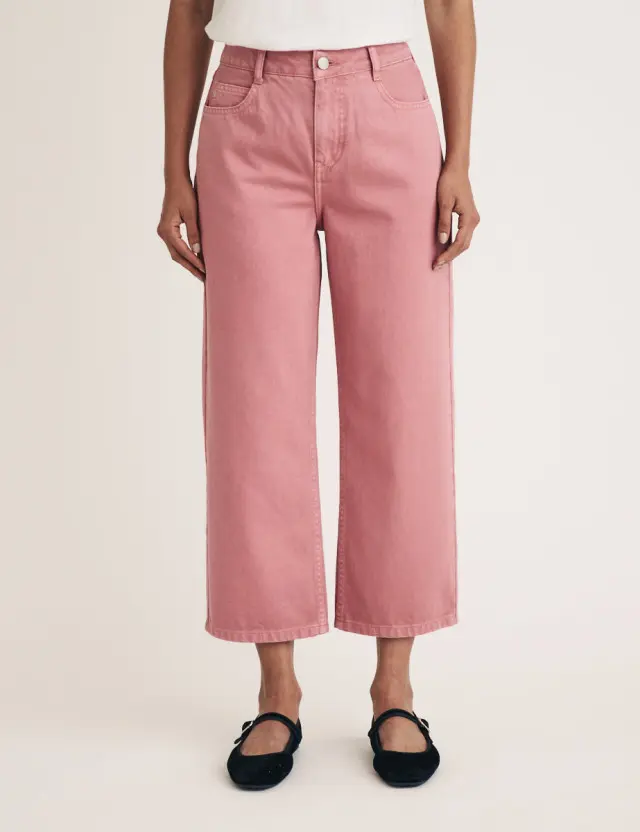 Pink Cropped Wide Leg Jeans