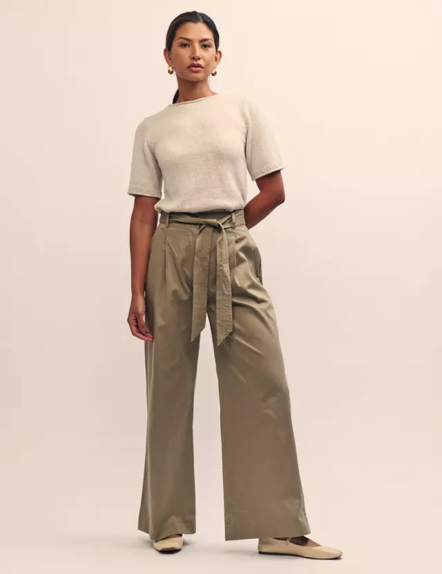 Olive Green Paperbag Waist Trousers