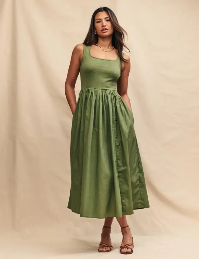 Green Colorado Skater Midi Dress