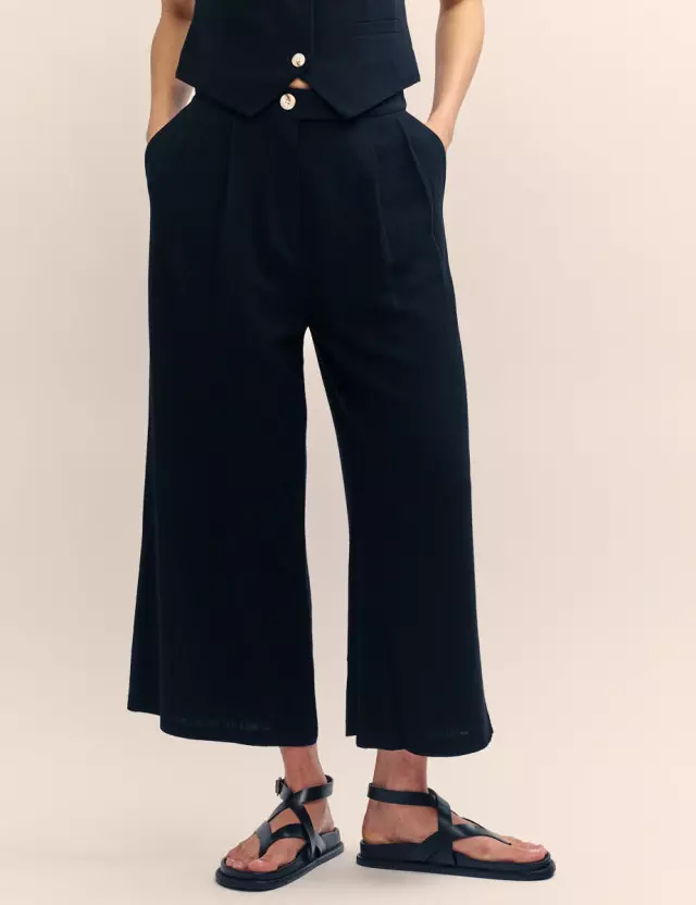 Black Cropped Tailored Trousers