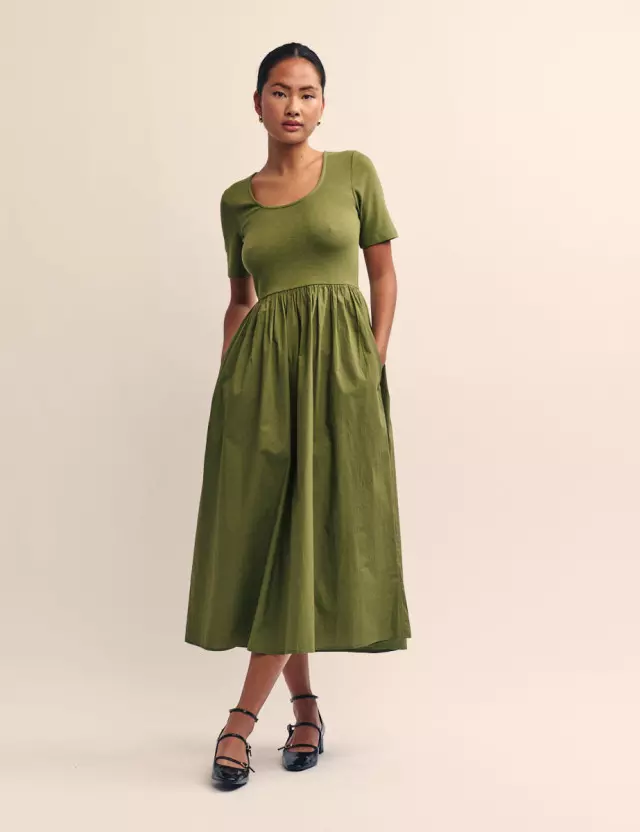 Green Short Sleeve Finn Midi Dress